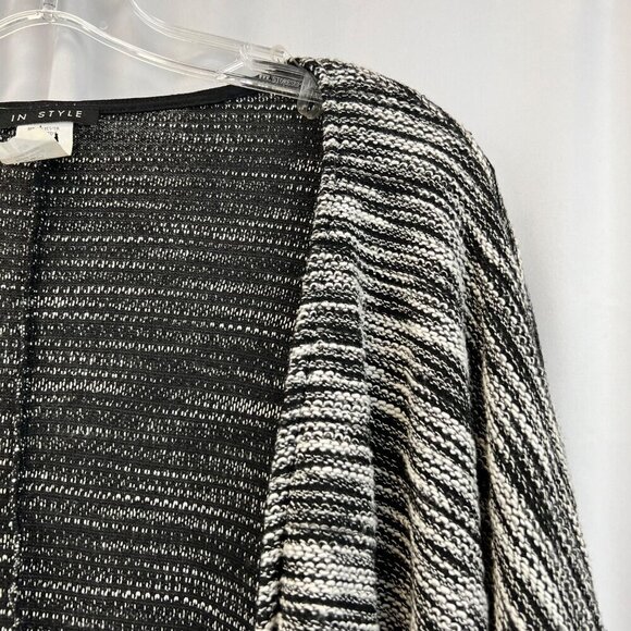 In Style Womens Open Front Black/Ivory Marled Kimono Cardigan Crochet Trim S/M - Picture 3 of 8